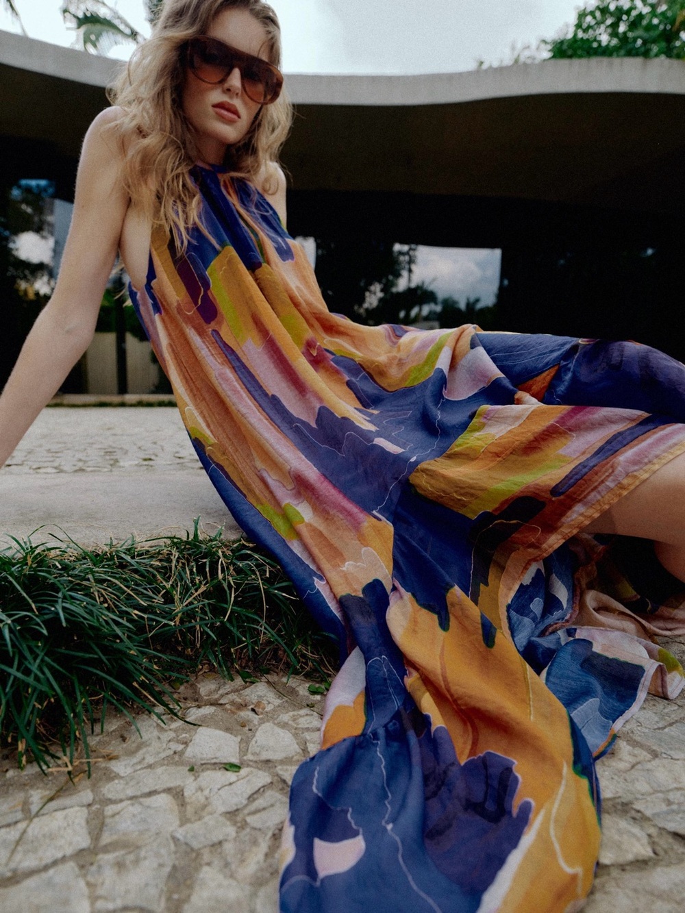 Zara | Multicolor Asymmetric Hem Halter Watercolor Printed Dress ~ NWT Large